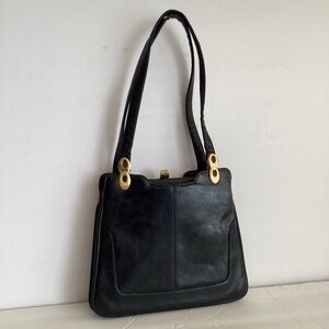 Vintage Lou Taylor Italian leather Small Black purse with gold accents